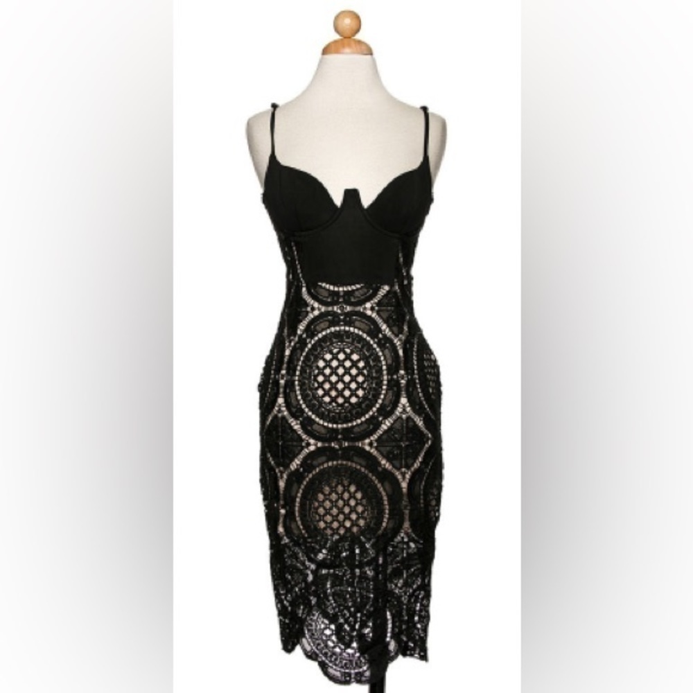 Lac‎ Bleu Black Lace MIDI Dress Size Medium